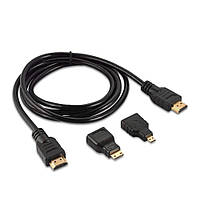 TU  TU HDMI кабель 1.5m в комплекте с переходниками mini-HDMI/ micro-HDMI черный