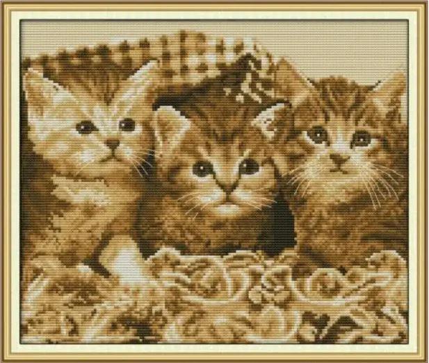 Набір для вишивання за нанесеною на канву схемою "Three Little Kittens 2". AIDA 14CT printed 35*30 см