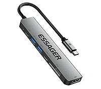 USB Type-C Хаб переходник концентратор Essager ES-TA07 7 в 1 для MacBook HDMI SD TF USB кардридер