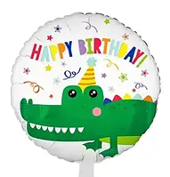 Фольгированный шарик круглый "Happy Birthday" з крокодилом