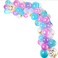 Арка гірлянда з повітряних куль "Бірюза, малиновий, фіолетовий", 113 шт
