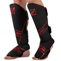 Захист гомілки та стопи шкіряний захист для ніг Zelart Fight Gear 3152 розмір M Black-Red