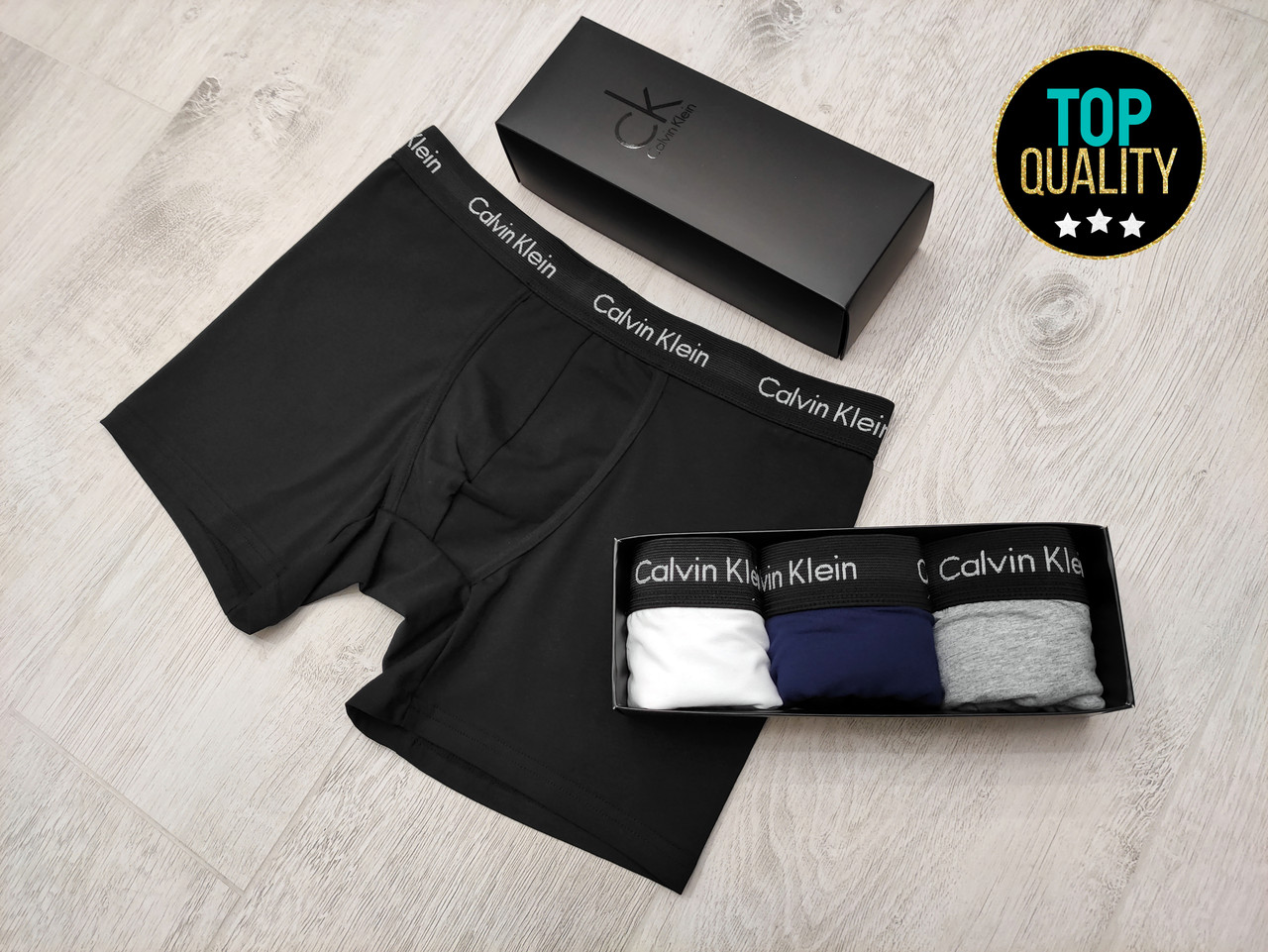 Набір чоловічих трусів СаІvіn КІеіn з 3 штук у подарунковій коробці. Преміум якість, видовжена модель.