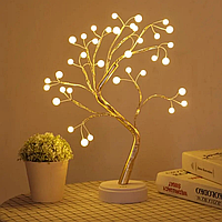 Светильник ночник Жемчужное дерево золотого цвета с LED подсветкой. от USB + Батарейка