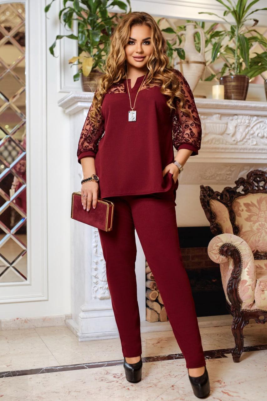 Костюм двійка: брюки та ошатна блуза у великому розмірі Розміри: 50-52, 54-56, 58-60, 62-64