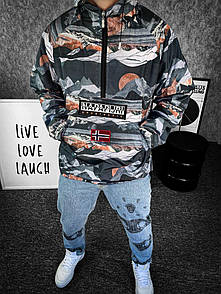 Анорак куртка чоловіча сіра весна-осінь з капюшоном брендовий Napapijri Gray Mountains