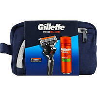 Подарочный набор Бритва Gillette Fusion ProGlide с 2 сменными картриджами + Гель для бритья 200мл + Косметичка