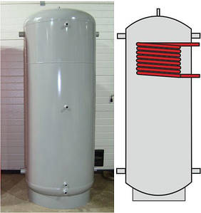 Теплоакумулятор 500л без утеплення, з теплообмінником під гарячу воду, буферна ємність
