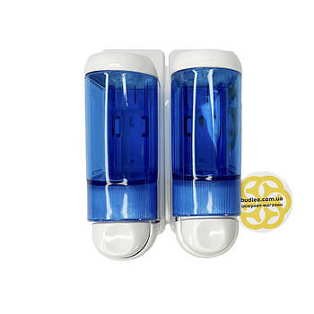 Дозатор настінний для мила подвійний 2х250 мл, настінний, синьо-білий Afacan Plastik