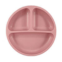 Круглая детская тарелка силиконовая секционная на присоске для детей Темно Розовая