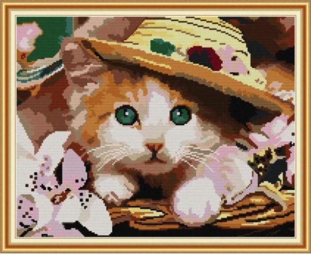 Набір для вишивання за нанесеною на канву схемою "Oil painting Cat". AIDA 14CT printed 42*34 см