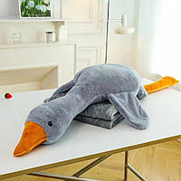 Плед-подушка іграшка гусак-обіймусь 3в1 130 см сірий подарунок для дітей