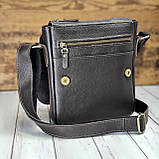 Чоловіча шкіряна сумка через плече GS 23*20*5 см коричнева флотар, фото 3