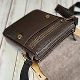 Чоловіча шкіряна сумка через плече GS 23*20*5 см коричнева флотар, фото 4