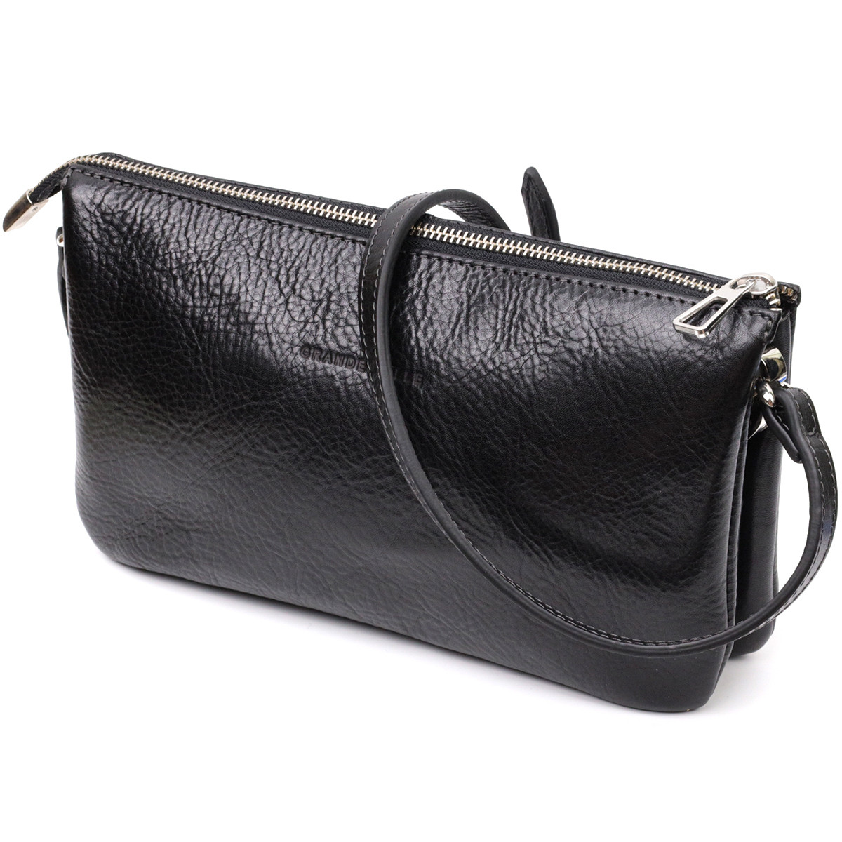 Жіноча сумка-клатч середнього розміру GRANDE PELLE 11658 Чорна. Натуральна шкіра