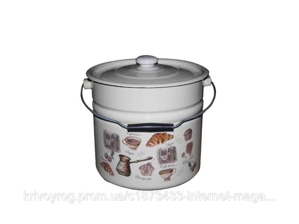 Відро ем. 12л /2 циліндричне з кришкою Кафе де Шері (молочна) I1224/2 ТМ IDILIA, фото 1
