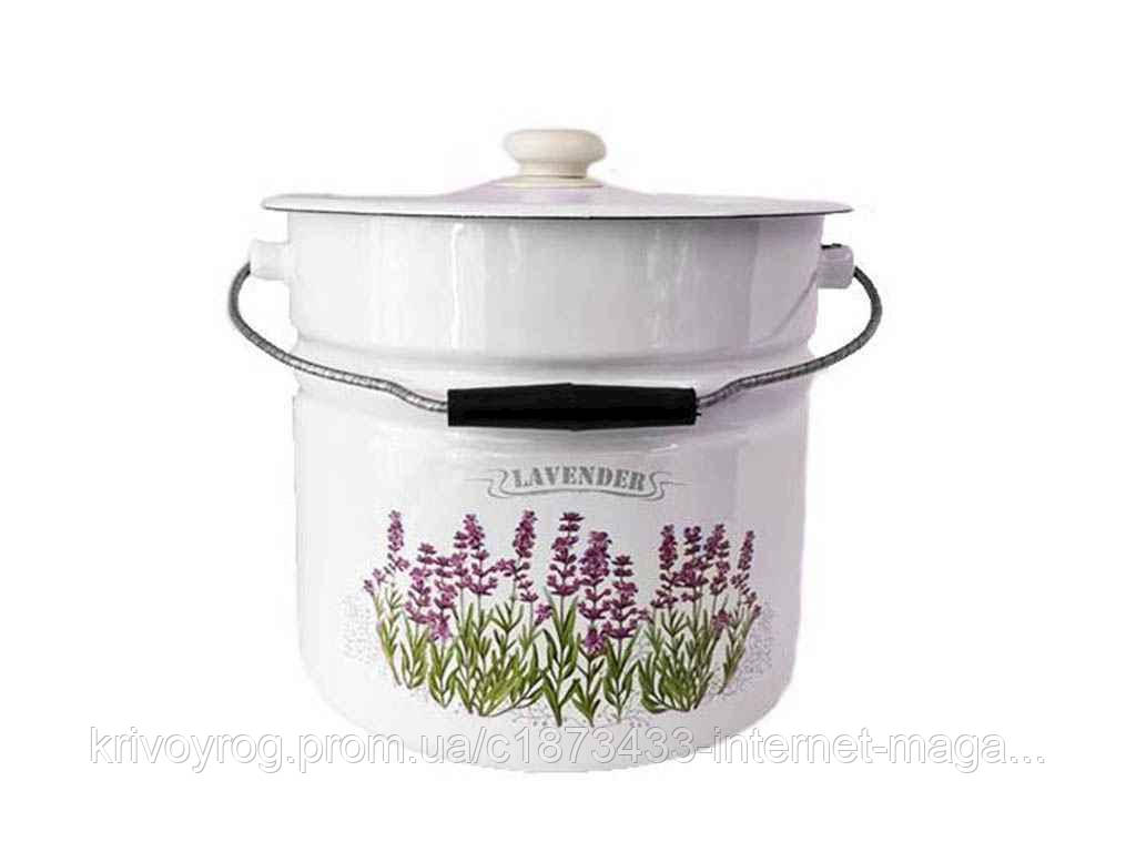 Відро ем. 12л /2 циліндричне з кришкою Лаванда (молочна) I1224/2 ТМ IDILIA, фото 1