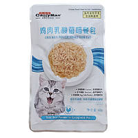 Консерв для котов с пробл.пищ.CattyMan Lactobacillus Chicken Feast Кэттимен влажный корм в желе пауч 45г Z1556