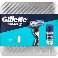 Подарочный набор Бритва Gillette Mach 3 с 1 сменным картриджем + Гель для бритья Gillette Series Успокаивающий