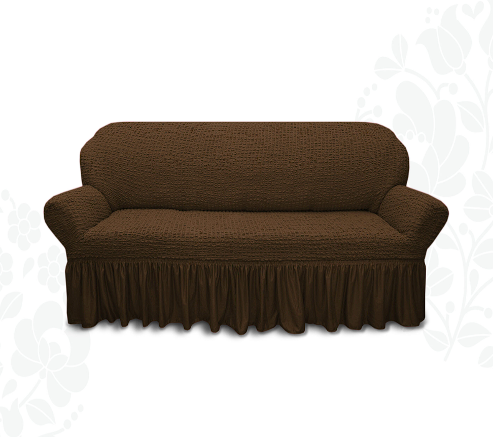 Чохол для двомісного дивана зі спідницею жатка, чохол на невеликий диван 2-х місні однотонний Коричневий
