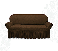 Чохол для двомісного дивана зі спідницею жатка, чохол на невеликий диван 2-х місні однотонний Коричневий