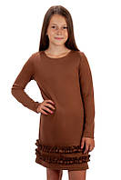 Платье для девочек | Французский трикотаж 158, темно-коричневый