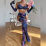 Жіночий комплект білизни в яскравому кольорі з рукавички і панчохи, фото 4