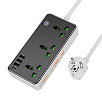 TU  TU Сетевое зарядное устройство удлинитель Hoco AC7A 3 USB/Type-C 3 розетки 1.5m черный