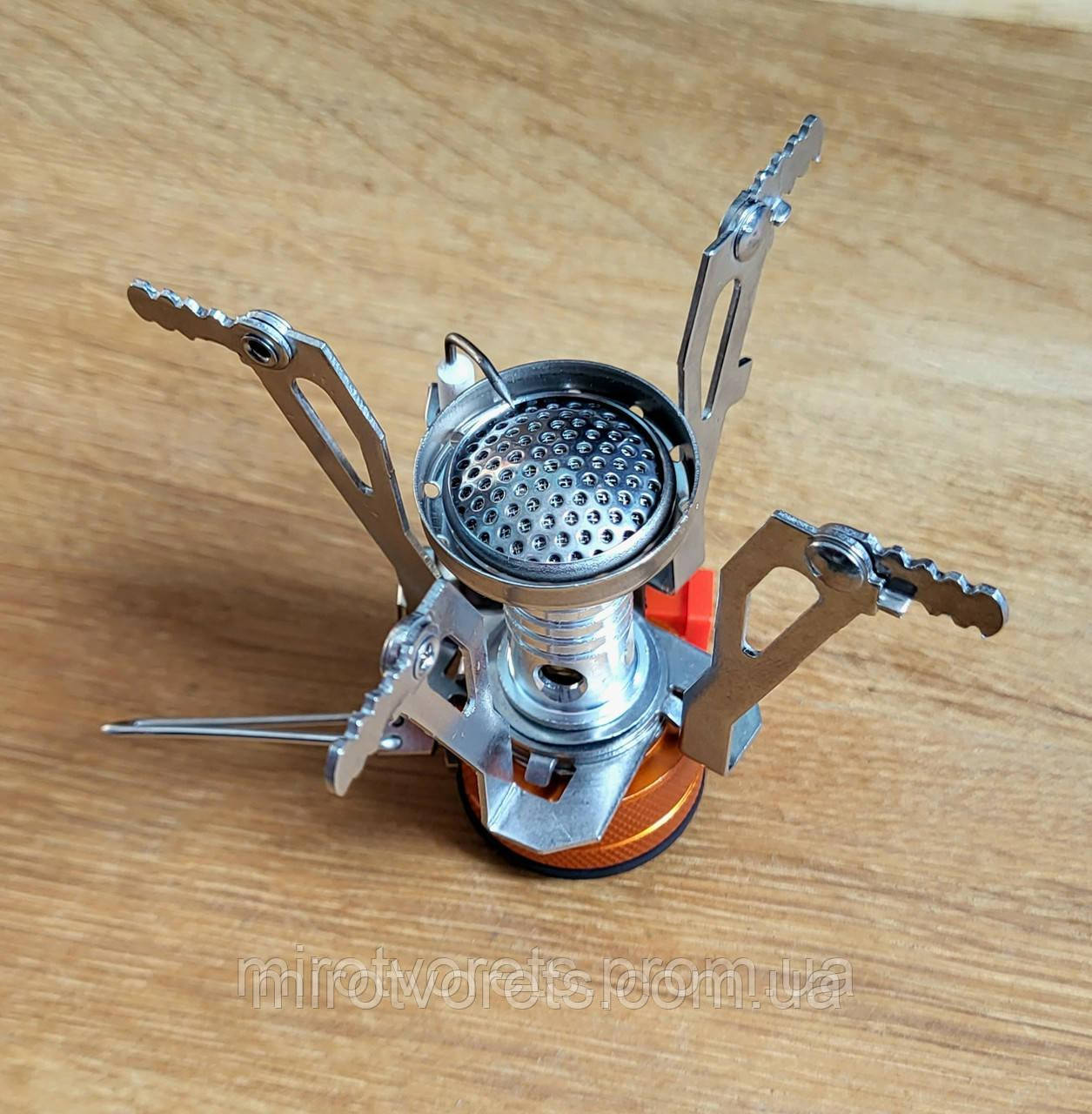 Пальник газовий складний компактний туристичний з п'єзопідпалом, різьбова, 4 розпірки, Tramp 93 г; 7.6 см, фото 1