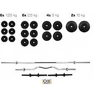 Комплект 80 кг штанга пряма + фігурна та гантелі з млинцями, фото 6