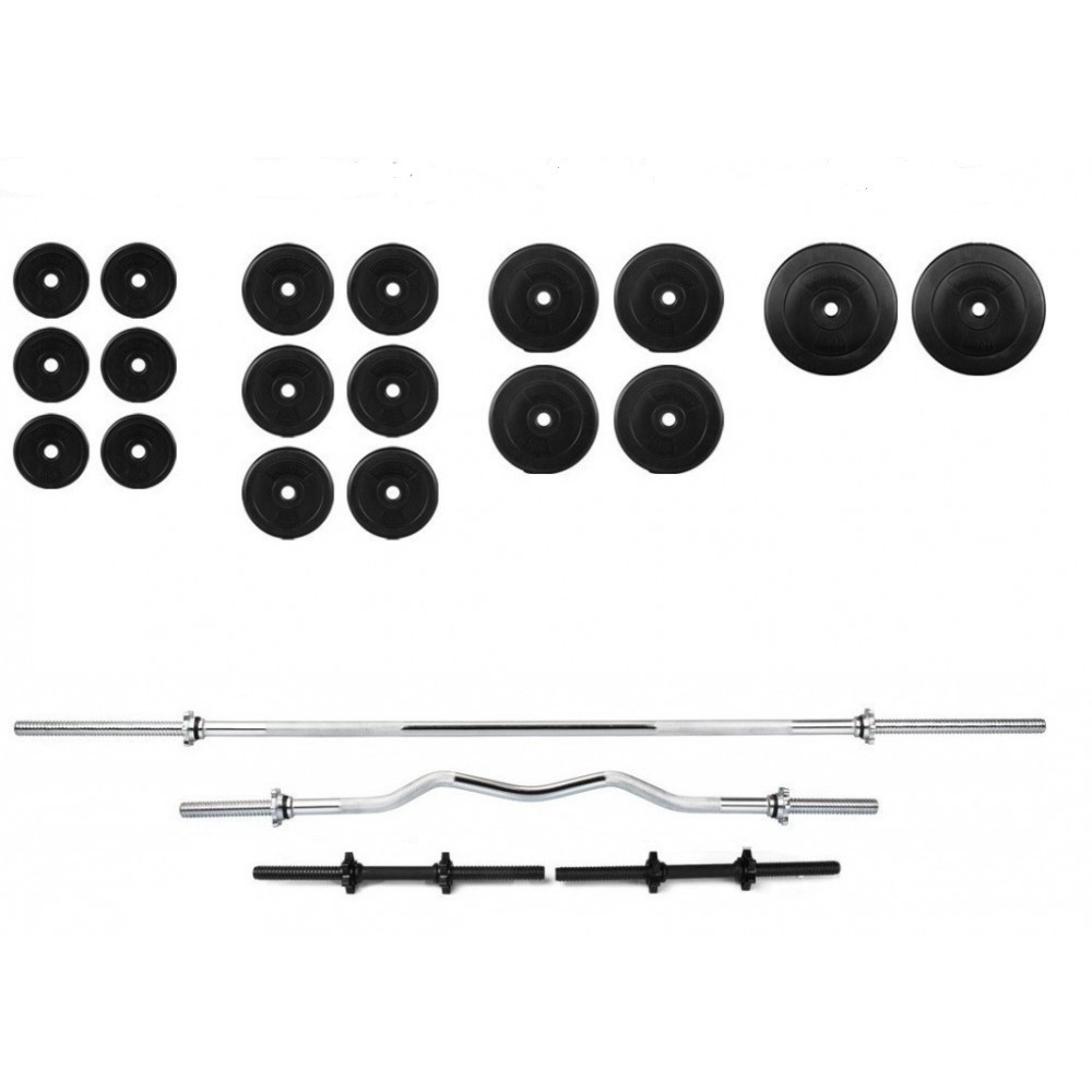 Комплект 80 кг штанга пряма + фігурна та гантелі з млинцями, фото 1