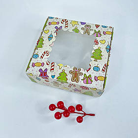 Коробка для зефіру, 150*150*50 мм, з вікном, "Новорічні солодощі"