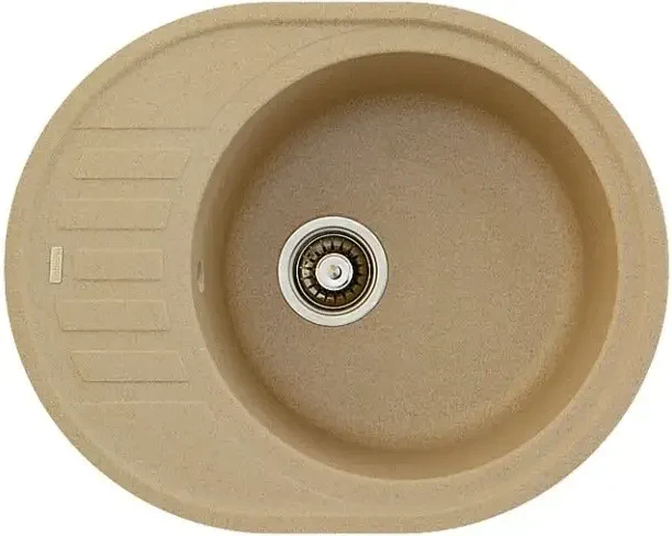Овальна гранітна кухонна мийка Fabiano Arc 62x50 Beige, бежева, одночашева з крилом (8221.401.0464)
