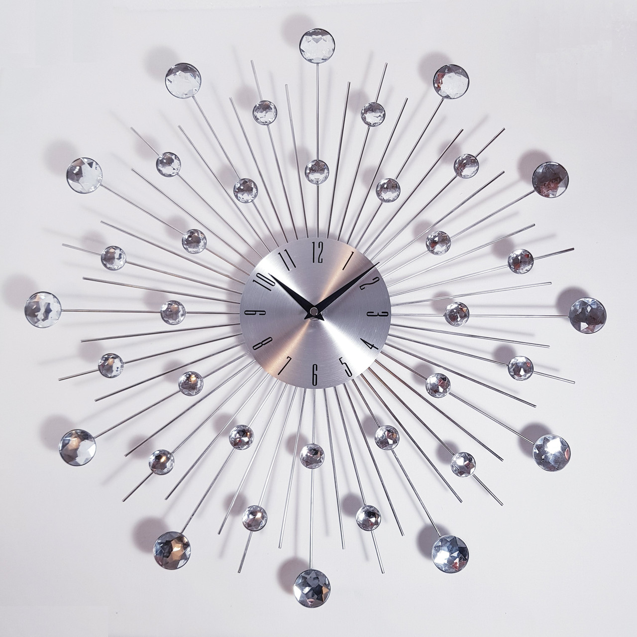 Настінні годинники (50 см) безшумні великі зі стразами камінням красиві "Солнце3 Срібло" [Метал] Najlepsi Cas
