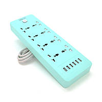 TU  TU Сетевой фильтр QiaoLian YT-30, 8 Розеток + 6 USB, 2 м, сечение 3х0,75мм, Blue, Blister