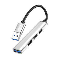 TU Мультиадаптер хаб Hoco HB26 4в1 USB to USB 3.0 (F)/ 3 USB 2.0 (F) 0.13m серебристый