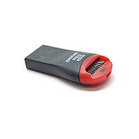 TU Кардридер внешний USB 2.0, формат MicroSD, пластик, Black/Red, (Техпакет)