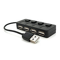 TU  TU Хаб USB 2.0 4 порта, Black, 480Mbts питание от USB, с кнопкой LED/Blue на каждый порт, Blister Q100