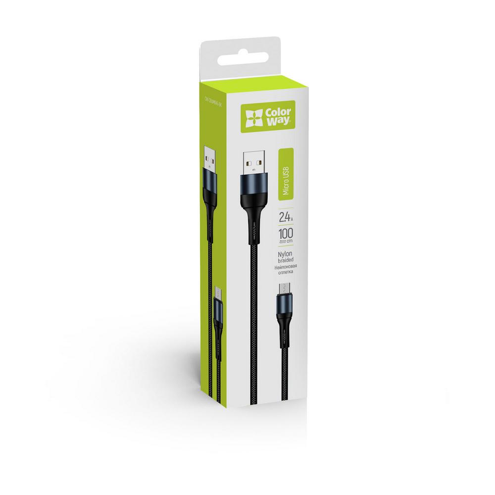 Кабель ColorWay USB - MicroUSB (nylon) 2.4A 1м чорний (CW-CBUM045-BK)