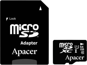 Карта пам'яті 64GB Apacer microSDXC (UHS-1) C10 (AP64GMCSX10U5-R) + adapter SD