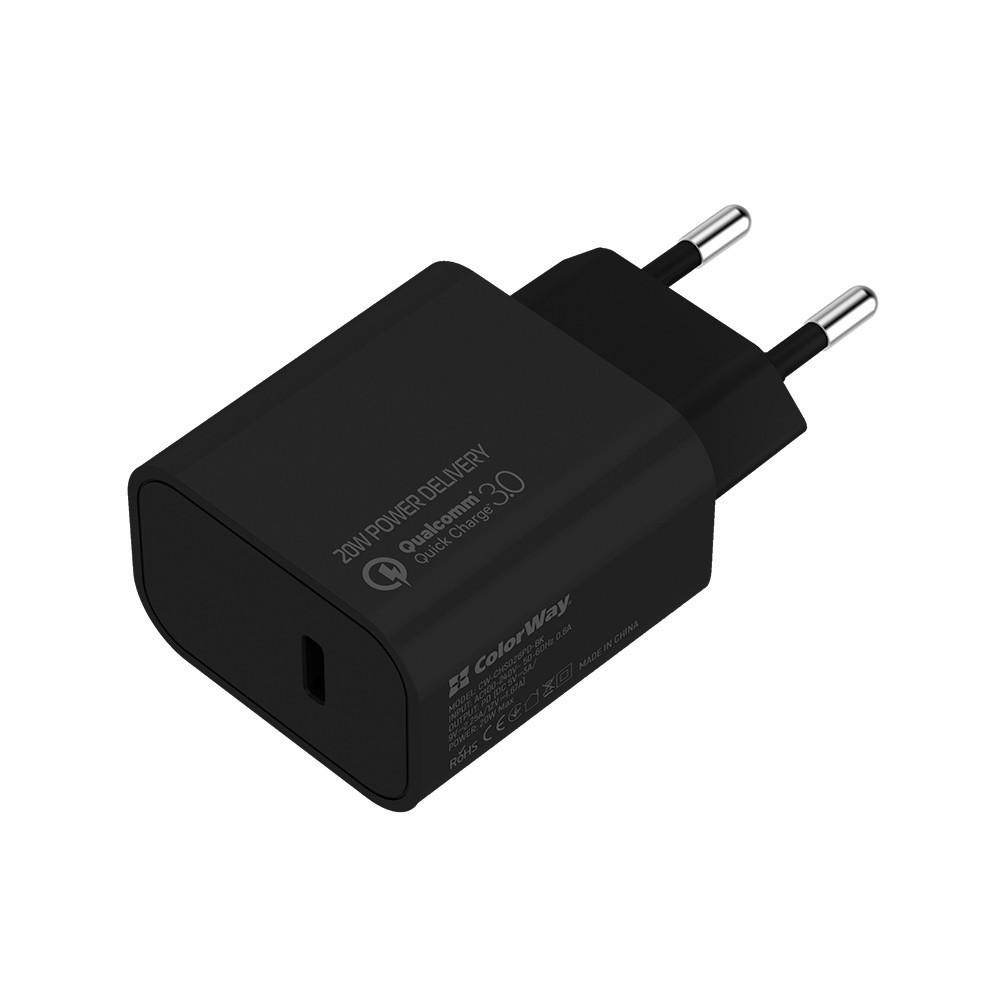 Зарядний пристрій Colorway Power Delivery Port USB Type-C (20W) V2 чорний (CW-CHS026PD-BK)
