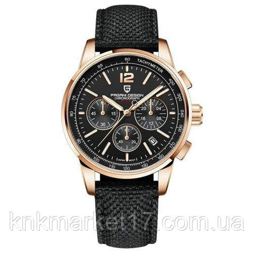 Гібридний (Кварц + механічний хронограф) годинник із сапфіровим склом Pagani Design YS008 Rose Gold-Black, фото 1