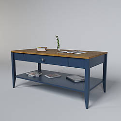 Дерев'яний стіл журнальний "Хюгге" в синьому кольорі з рудою стільницею