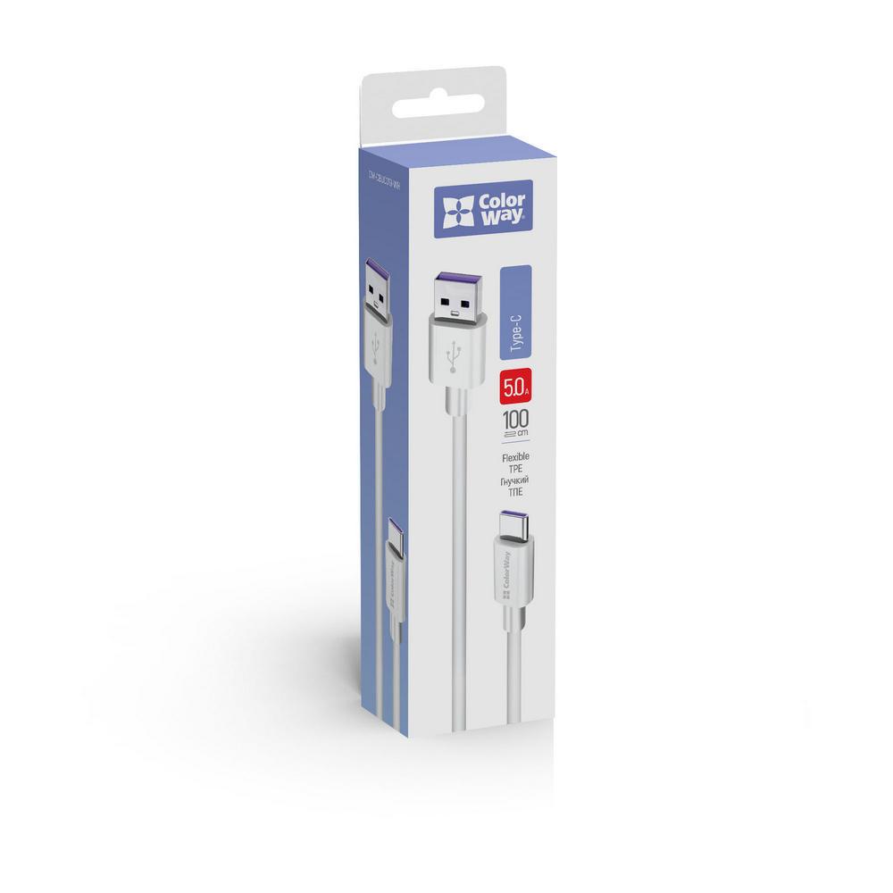 Кабель Colorway USB - Type-C (Fast Charging) 5.0А 1м білий (CW-CBUC019-WH)