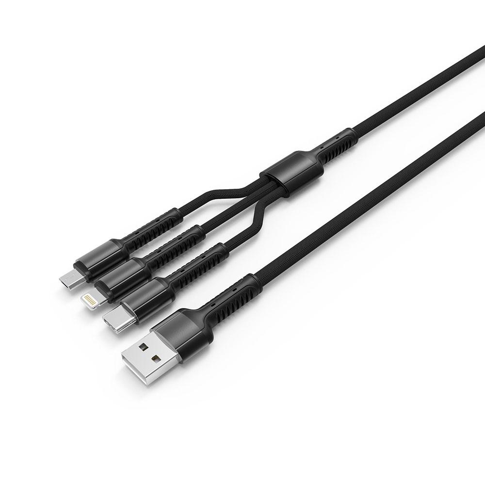 Кабель Colorway 3в1 (Lightning+MicroUSB+Type-C) 4.0A (20W) сірий (CW-CBU3003-GR)