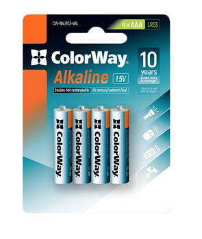 Батарейка СolorWay Alkaline Power лужні AAA (4шт) blister (CW-BALR03-4BL)