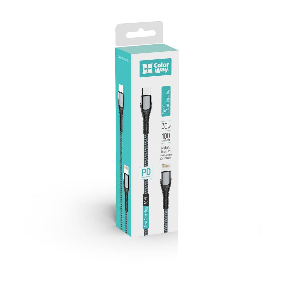 Кабель Colorway Type-C - Apple Lightning (PD Fast Charging) 3.0А (30W) 1м сірий (CW-CBPDCL033-GR)
