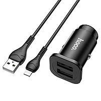Автомобільний зарядний пристрій HOCO NZ4 Wise road 2USB/24W/+Lightning Cable Black, фото 3