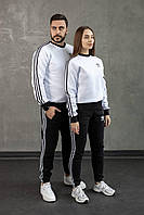 Парные спортивные костюмы на флисе для пары Адидас белый, костюмы для двоих Adidas 2 пары носков в подарок