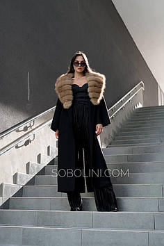 Кашемірове довге пальто з коміром куниця